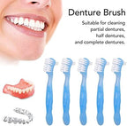 5pcs Denture Brush Set, Double Head Professional Denture Cleanning Travel Portable Double Sided False Teeth Cleaning Brush(Blue)
