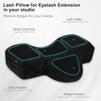 IMENE Lash Pillow for Lash Extensions- Memory Foam Lash Pillows with Neck and Back Support, Ergonomic Lash Bed Pillow with Velvet Pillowcase and Lash Organizer Pockets（Black）