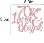 Glitter 70 Years Loved & Blessed Cake Topper - 70th Birthday Cake Decorating, 70 Years Blessed and Loved, Perfect for Wedding, Anniversary or Birthday Party Decorations (Rose Gold 70 Years)