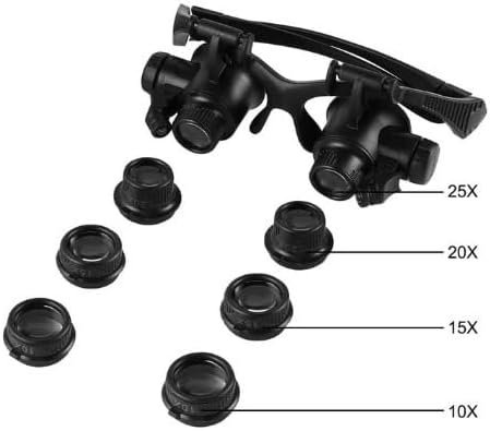 Magnifying Glass for Watch Repair with 2 LED Lights, 8 Interchangeable Lenses 10X-25X Magnification Jewelry and Electronic Repair Tool