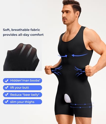 TAILONG Mens Shapewear Tummy Control Bodysuit Sleeveless Compression Shirts Slimming Body Shaper Fajas Para Hombres