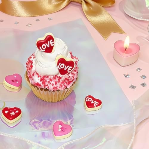Edible Heart Cake Decorations, Valentines Cupcake Toppers, Royal Icing Decorations, Red Pink Heart Shaped Sprinkes Edible for Cookies Chocolates Baking Valentines Toppers, 36 pcs