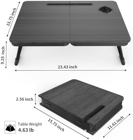 BUYIFY Foldable Laptop Bed Desk for Couch, Sofa - Large Lap Desk Tray Table with Cup Holder and Tablet Slot - Portable Notebook Stand for Eating, Writing, Studying and WFH (Black)- USA Original Patent