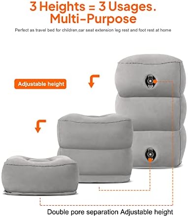 Sunany Inflatable Foot Rest Pillow for Travel, Kids/Adults Airplane Travel Pillow-Adjustable Height Cushions,for Kids to Sleep While Traveling,Suitable for Office, Home and Any Travell (1 Pack)