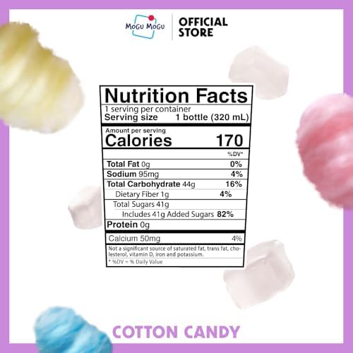 Mogu Mogu Drink Cotton Candy (6 Bottles) Delicious drinks made with nata de coco (coconut jelly). Fun chewable juice boxes for kids. Famous Asian drinks. Juice bottles made for adults and kids. Ready to drink