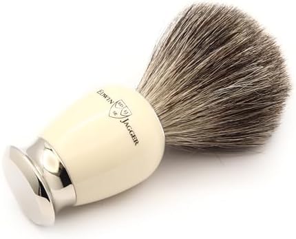 Edwin Jagger 81SB587AMZ Classic Imitation Ivory Pure Badger Exfoliating Shaving Brush with Stand for Shaving Cream or Shaving Soap for Men and Women (Ivory)