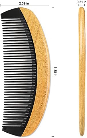 Onedor Buffalo Horn With Handmade 100% Natural Green Sandalwood Hair Combs - Anti-Static Sandalwood Scent Natural Hair Detangler Wooden Combs (Buffalo Horn Oval Fine Tooth)