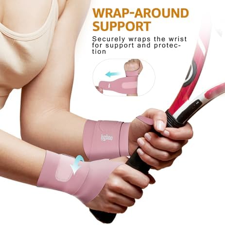 2 Pack Thin Compression Wrist Brace for Men & Women, Adjustable Elastic Wrist Support for Carpal Tunnel Arthritis Tendonitis Sports Pain Relief, Soft & Comfortable Day/Night Wrist Wraps (Pink)