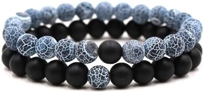 FORUBUS 2Pcs Lava Rock Beaded Bracelet Set – Essential Oil Diffuser Jewelry with Natural Stone Beads for Aromatherapy, Yoga, Meditation, and Stress Relief, Stretchy Bracelets for Women Men