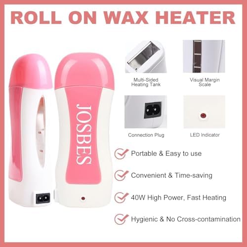Roll On Wax, Honey Wax Roller Kit for Sensitive Skin,Roller Waxing Kit Include Portable Wax Warmer, with 2 Wax Roller Cartridge Refill,100 pcs Non-Woven Wax Strips, for Legs Arms and Underarm
