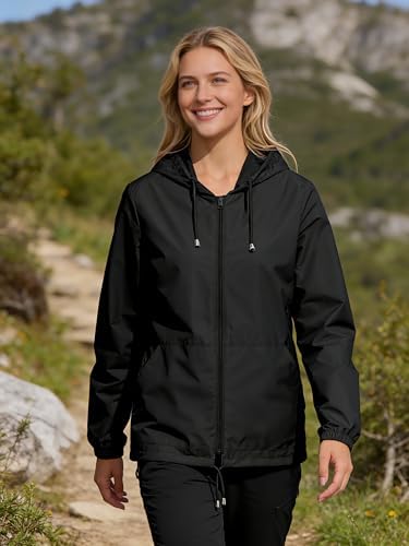UIQUR Womens Rain Jacket Lightweight Windbreaker Waterproof Raincoat Cycling Running Hiking Gear Hood Packable