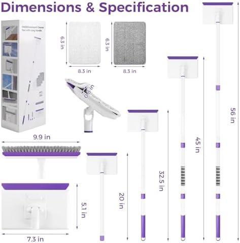 wlich Baseboard Cleaner Tool with Handle 2.0, 60" Extendable Long Handle, Dust Trapping and Locking, 5 Reusable Pads, Purple Base Boards Cleaning Tool for Moldings, Wall, Floor, Bathroom, Kitchen