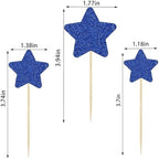 30 Pcs Star Cupcake Toppers, Mixed Size Glitter Starlet Cake Decorations for Various Birthday Party Cake Decoration Supplies - Dark Blue