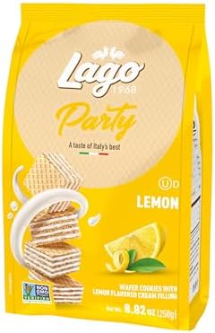 Gastone Lago Party Wafers, Lemon, 8.82 oz – Italian Wafer Cookies with Lemon Flavored Cream Filling, Non-GMO Verified, Authentic Taste of Italy [Pack of 2]