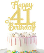 41 Birthday Cake Toppers - Gold Glitter, 41st Decorations for Men & Women
