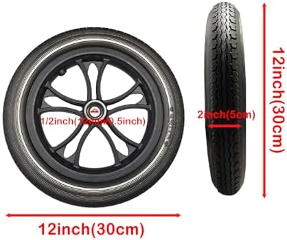 1 Pair 12 Inch Wheelchair Rear Wheels Assembly, 12 ½x2 ¼ Solid Rubber Replacement Wheelchair Wheels for Most Electric Wheelchairs with 1/2" (12mm) Bearings