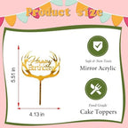 Gold Acrylic Deer Antler Shape Happy Birthday Cake Topper, Birthday Party Decoration Supplies, Suitable for Cakes and Cupcakes