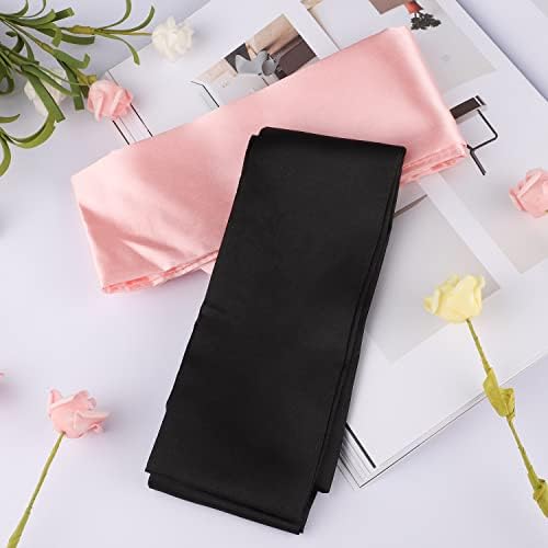 2Pcs Satin Eye Mask Sleep Mask, Adjustable Blindfold Soft Satin Eye Covers Gift for Travel, Nap, Meditation,157cm/62inch (Black+Pink)