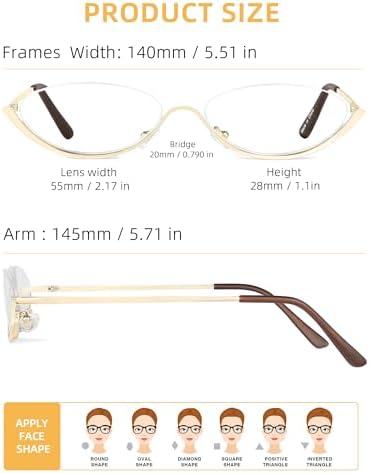 JM 3 Pack Half Frame Reading Glasses for Women Men, Slim Oval Blue Light Readers Metal Semi Rimless Eyewear