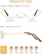 JM 3 Pack Half Frame Reading Glasses for Women Men, Slim Oval Blue Light Readers Metal Semi Rimless Eyewear