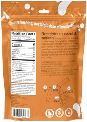 Organika Electrolytes Powder- Orange Creamsicle Sachets- On-the-Go, Sugar-Free Hydration and Electrolyte Replenishment with Prebiotics and Vitamin C- 20 Servings