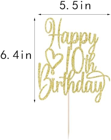 Gold Glitter Happy 10th Birthday Cake Topper - Cheers to 10 Years Cake Topper, 10 & Fabulous Cake Decoration for Hello 10th Birthday Anniversary Party Cake Decorations Supplies