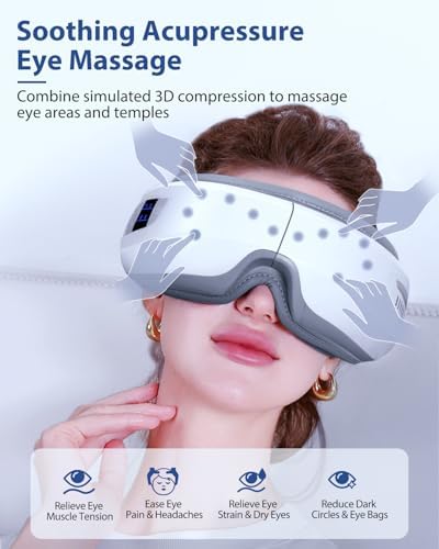 Eye Massager with Heat & Bluetooth Music, Fathers Day Birthday Gifts for Men Women Her Him, Heated Eye Mask for Migraines Relief, Reduce Strain, Headache Relief and Improve Sleep, Eye Care Device