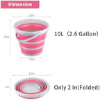 Collapsible Bucket 10L 2.6 Gallon Cleaning Bucket Mop Bucket Folding Foldable Portable Small Plastic Water Supplies for Outdoor Garden Camping Fishing Car Wash Space Saving Grey and Pink