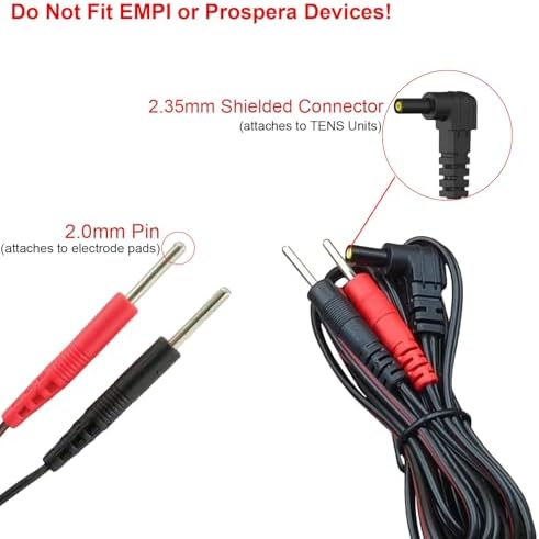 2 Packs TENS Unit Electrode Lead Wires, Premium TENS Electrodes Wire Replacement 2.35mm Shielded Plug TENS to 2mm Pin Electrode Cables Compatible with TENS 7000, Nicwell Care - (Not Fit EMPI Device)