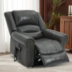 Dual Motor Power Lift Chair, Lay Flat Recliner Chair, Electric Recliner with Massage and Heat for Elderly, Remote Control, Infinite Position, Standing Assistance, USB Ports (Grey, Breathable Leather)