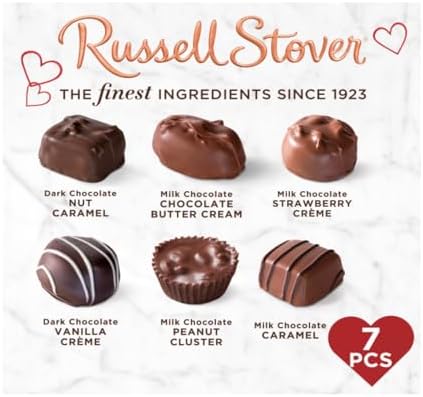 Russell Stover Valentine's Day Heart Shaped Box - 7 Pieces Per Box - Iconic Chocolate Evryone Loves - Perfect for Giving That Special Someone - Start a Sweet Tradition