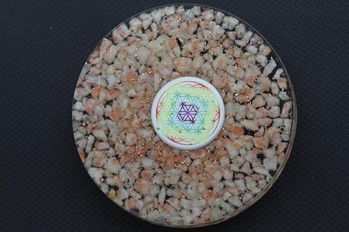 Jet Sunstone Orgone Tea Coaster Flower of Life Round 3.5 Inch Diameter Approx.Round Flower of Life Vastu Plate Positivity, Passion, and Creativity. Image is JUST A Reference