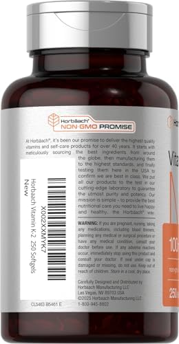 Horbäach Vitamin K2 MK7 100mcg | 250 Softgels | Non-GMO, Gluten Free Supplement