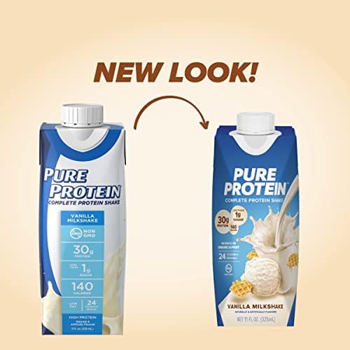 Pure Protein Vanilla Protein Shake, 30g Complete Protein, Vitamins A, C, D, and E plus Zinc to Support Immune Health, Ready to Drink and Keto-Friendly, 11oz Bottles, 12 Pack