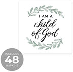 Child Of God Beverage Napkins / 48 Christian Cocktail Napkins/Modern Religious Olive Branch Greenery Design / 4 3/4" x 4 3/4" Baptism Communion Confirmation Easter 3 Ply Napkins/Made In The USA