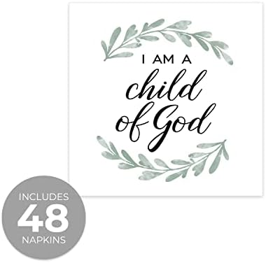 Child Of God Beverage Napkins / 48 Christian Cocktail Napkins/Modern Religious Olive Branch Greenery Design / 4 3/4" x 4 3/4" Baptism Communion Confirmation Easter 3 Ply Napkins/Made In The USA