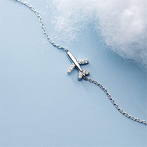 Dainty Crystal Airplane Bracelet for Women Sterling Silver Cute Fly Plane Adjustable Charm Link Bracelets Airline Jewelry