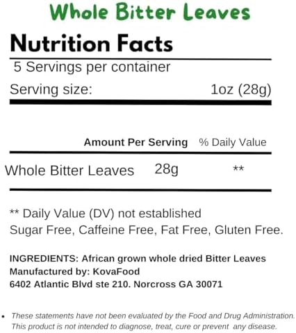 Kovafood Whole Bitter Leaf From West Africa - 3oz I Make Bitter Leaf Leaves Tea I Unmashed I Vernonia Amygdalina I Bitter Tonic