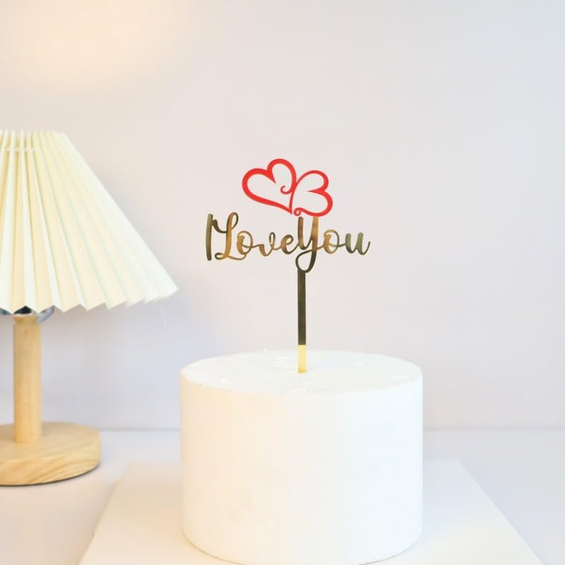 9 Pcs Love Heart Cake Topper Cake Decoration for Valentine's Day Wedding Mother's Day, Acrylic Gold Cupcake Topper Picks Love You Letter Cake Topper for Party Cake Desserts Decor Supplies