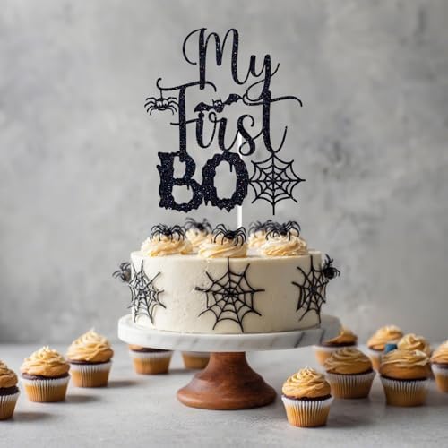 Black Glitter My First Boo Cake Topper, Spooky One/Happy 1st Halloween, Ghost Ghoul Halloween Baby's 1st Birthday Baby Shower Party Decorations Supplies