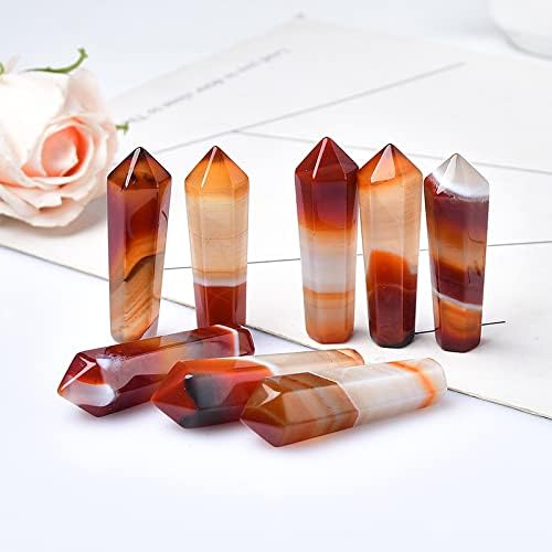 1PC Natural Carnelian Hexagonal Column Crystal Point Red Agate Stone Tower Mineral Crystal Home Decoration