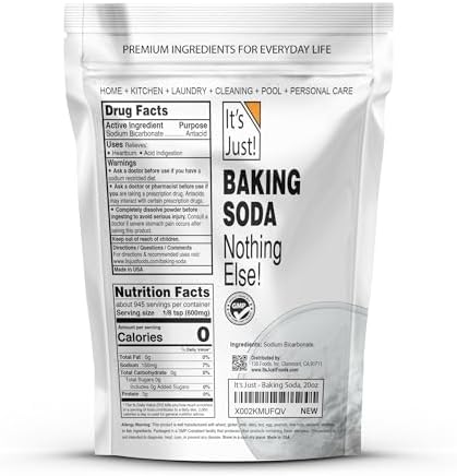 It's Just - Baking Soda, 100% Pure Sodium Bicarbonate, Food Grade, Non-GMO, Made in USA, Cooking, Baking (1.25 Pound)