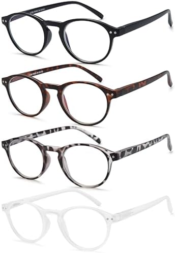 EYEURL 4-Pack Small Round Reading Glasses for Women Men Neck Hanging Blue Light Blocking Eyeglasses TR90 Readers for Women