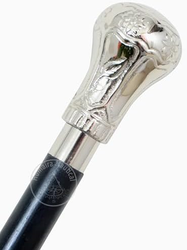 Humaira Nautical Chrome Plated Brass Knob - Walking Cane - 36" - Chrome/Black
