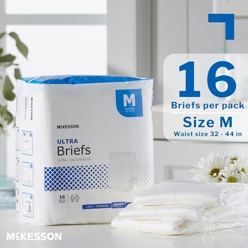 McKesson Ultra Briefs, [80 Count], Size M, 32-44 in. Incontinence Adult Diapers, Heavy Absorbency, Unisex, Disposable, Elastic Leg Gathers and Contoured Fit for Men and Women