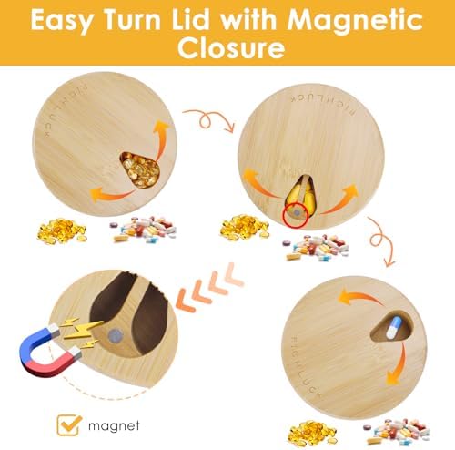 Wood Pill Organizer, Wood Medicine Organizer, Travel Pill Organizers, Bamboo Pill Organizer Used to Store Pills, Pill Box Day Improved Design with Days of The Week