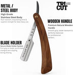 Premium Wooden Straight Razor for Men – Professional Barber Shaving Razor with Replaceable Blade | Stainless Steel Folding Cut Throat Razor for Salon & Home Use | Smooth Shave