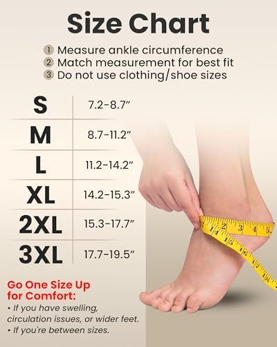 KEMFORD Ankle Compression Sleeve - 1-Pair, Plantar Fasciitis Braces - Open Toe Compression Socks for Swelling, Sprain, Neuropathy, Foot Arch Support for Men and Women - 20-30mmhg, L, Beige