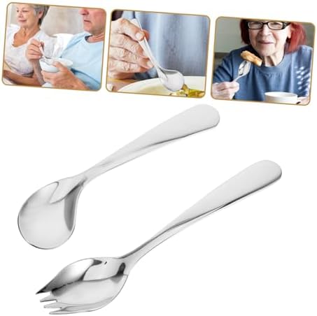 Adaptive Utensil Set Elderly Curved Spoon and Fork for Patients Stainless Steel Eating Assist Tableware for Bedridden Care Ergonomic Feeding Tools