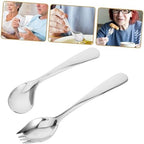 Adaptive Utensil Set Elderly Curved Spoon and Fork for Patients Stainless Steel Eating Assist Tableware for Bedridden Care Ergonomic Feeding Tools